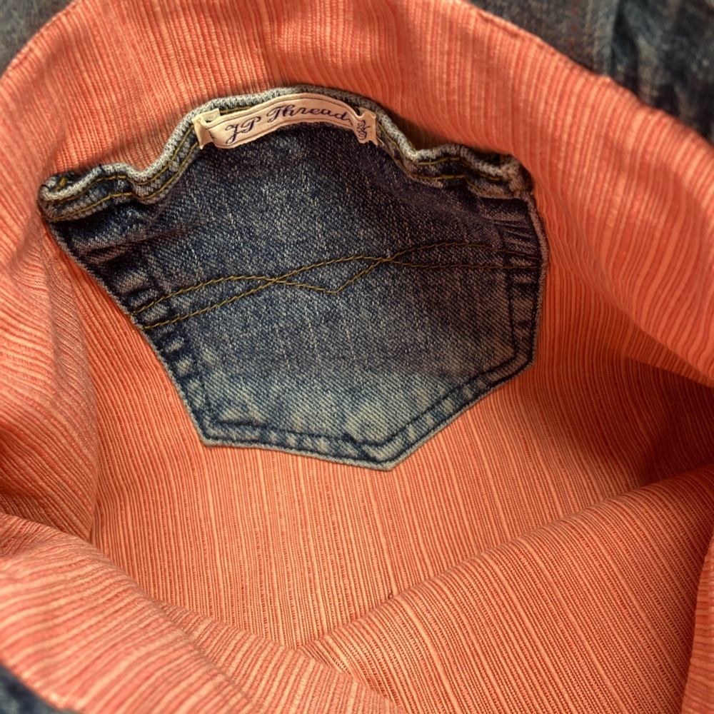 Handmade/Upcycled Distressed Denim Shoulder Bag, Multicolored; Casual/Street/Art - Picture 6 of 6